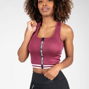 Camiseta Mesa Zip Front Crop Top – Burgundy Red
